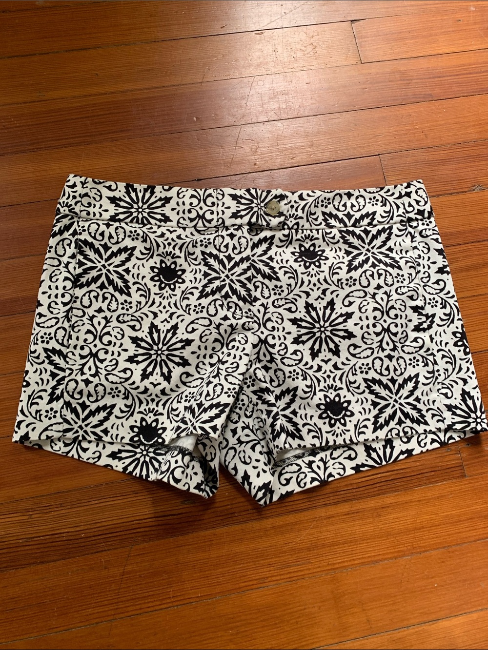 J. Crew Black and White Floral Tile Print Jean Shorts
